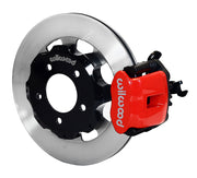 Wilwood Honda Civic Si Rear Brake Kit, Red Cable Parking, angled red caliper and plain rotor assembly