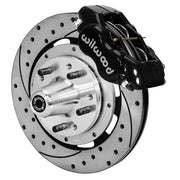 Wilwood Chevy Front Brake Kit, Black Dynalite and SRP, angled black caliper and drilled/slotted rotor assembly
