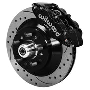 Wilwood GM Front SRP Rotor/Hub Kit, Black Superlite Calipers, angled black caliper and drilled/slotted rotor assembly
