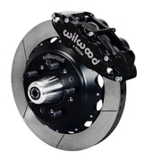 Wilwood front Forged Narrow Superlite 6R kit for GMC/Buick/Chevrolet/Oldsmobile/Pontiac/Isuzu disc spindle: black caliper and 14.00-inch slotted rotor in assembled view