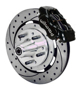 Wilwood front Forged Dynalite Internal kit for Chevrolet Bel Air/Nomad/One-Fifty Series/Sedan Delivery/Two-Ten Series/Del Ray: black caliper and 12.19-inch drilled and slotted rotor in assembled view