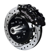 Wilwood front Forged Narrow Superlite 6R kit for Chevrolet Bel Air/Nomad/One-Fifty Series/Sedan Delivery/Two-Ten Series/Del Ray: black caliper and 12.88-inch drilled and slotted rotor in assembled view