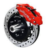 Wilwood front Forged Narrow Superlite 6R kit for Chevrolet Bel Air/Nomad/One-Fifty Series/Sedan Delivery/Two-Ten Series/Del Ray: red caliper and 12.88-inch drilled and slotted rotor in assembled view