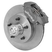 Wilwood front Forged Dynalite kit for Buick drum spindle: gray caliper and 11.88-inch plain-face rotor in assembled view