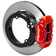 Wilwood rear Forged Dynalite Internal kit for Strange Engineering Floater 3.49-inch offset: red caliper and 12.19-inch plain-face rotor in assembled view