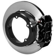 Wilwood rear Forged Dynalite Internal kit for Strange Engineering Floater 3.49-inch offset: black caliper and 12.19-inch plain-face rotor in assembled view