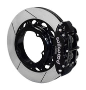 Wilwood rear Forged Narrow Superlite 4R kit for Strange Engineering Floater 3.49-inch offset: black caliper and 12.88-inch slotted rotor in assembled view