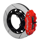 Wilwood rear Forged Narrow Superlite 4R kit for Strange Engineering Floater 3.49-inch offset: red caliper and 14.00-inch slotted rotor in assembled view