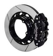 Wilwood rear Forged Narrow Superlite 4R kit for Strange Engineering Floater 3.49-inch offset: black caliper and 14.00-inch slotted rotor in assembled view