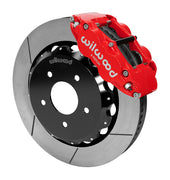 Wilwood front Forged Narrow Superlite 6R kit for Jeep Wrangler/Wrangler JK: red caliper and 14.00-inch slotted rotor in assembled view