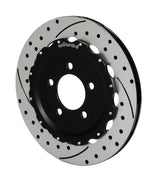 Wilwood rear 12.88-inch drilled and slotted ProMatrix rotor kit for Ford Mustang, assembled rotor at an angle