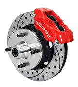 Wilwood front Forged Dynalite Internal kit for Ford/Mercury Falcon/Ranchero/Comet/Mustang: red caliper and 10.75-inch drilled and slotted rotor in assembled view