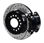 Wilwood rear D154 kit for Dana 35 2.56-inch offset: black caliper and 12.19-inch drilled and slotted rotor in assembled view