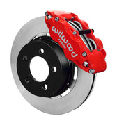 Wilwood front Forged Narrow Superlite 4R kit for Jeep Cherokee/Wagoneer/Comanche/Wrangler/TJ Series: red caliper and 12.19-inch plain-face rotor in assembled view