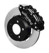 Wilwood front Forged Narrow Superlite 4R kit for Jeep Cherokee/Wagoneer/Comanche/Wrangler/TJ Series: black caliper and 12.19-inch plain-face rotor in assembled view