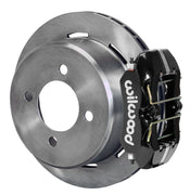 Wilwood rear Forged Dynapro Low Profile kit for 7.25 Mustang 2.80-inch offset: black caliper and 11.00-inch plain-face rotor in assembled view