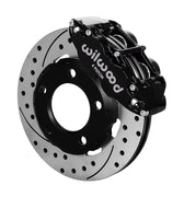 Wilwood front Forged Narrow Superlite 4R kit for Jeep CJ5/CJ7/Scrambler: black caliper and 12.19-inch drilled and slotted rotor in assembled view