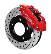 Wilwood front Forged Narrow Superlite 4R kit for Jeep CJ5/CJ7/Scrambler: red caliper and 12.19-inch drilled and slotted rotor in assembled view