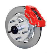 Wilwood front Forged Dynalite Internal kit for Oldsmobile drum spindle: red caliper and 11.75-inch plain-face rotor in assembled view