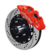 Wilwood red front AERO6 brake assembly for F-150/Navigator/Blackwood/F-150 Heritage, 14.25-inch drilled/slotted rotor and caliper view