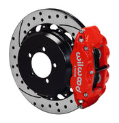 Wilwood red rear Superlite 4R brake assembly for FR-S/BRZ/86/GR86, 12.88-inch drilled/slotted rotor and caliper view