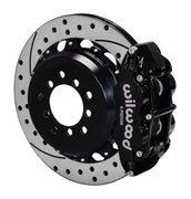 Wilwood black rear Superlite 4R brake assembly for Impreza, 12.88-inch drilled/slotted rotor and caliper view