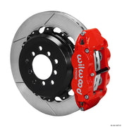 Wilwood red rear Superlite 4R brake assembly for Impreza, 12.88-inch slotted rotor and caliper view