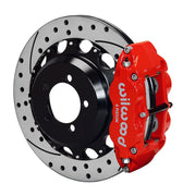 Wilwood red rear Superlite 4R brake assembly for Impreza/Forester/9-2X, 12.88-inch drilled/slotted rotor and caliper view