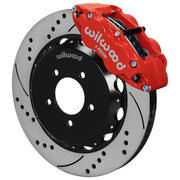 Wilwood red front Superlite 6R brake assembly for MX-5 Miata, 14.00-inch drilled/slotted rotor and caliper view