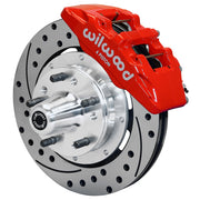 Wilwood red front Dynapro 6 brake assembly for Chevrolet, 12.19-inch drilled/slotted rotor and caliper view