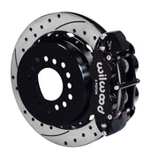 Wilwood black rear Superlite 4R brake assembly for Chevrolet/Oldsmobile/Pontiac/Buick, 12.88-inch drilled/slotted rotor and caliper view
