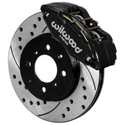 Wilwood black front DPHA brake assembly for Integra/Civic/Fit, 10.32-inch drilled/slotted rotor and caliper view