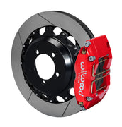 Wilwood red rear Dynapro Dust Seal Radial Mount brake assembly for Impreza, 12.88-inch slotted rotor and caliper view
