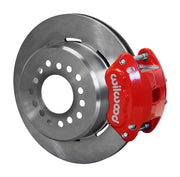 Wilwood red rear D154 brake assembly for Chevrolet/Oldsmobile/Pontiac/Buick, 12.19-inch plain-face rotor and caliper view