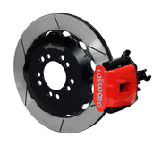 Wilwood red rear Combination Parking Brake brake assembly for Focus, 12.88-inch slotted rotor and caliper view