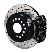 Wilwood Big Ford New Style 2.50-inch-offset rear parking-brake single-side assembly with a black Dynapro Lug Mount caliper beside the drilled-and-slotted rotor