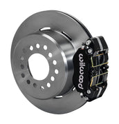 Wilwood Small Ford 2.66-inch-offset rear parking-brake single-side assembly with a black Dynapro Dust-Boot caliper beside the plain-face rotor