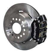Wilwood Small Ford 2.50-inch-offset rear parking-brake single-side assembly with a black Dynapro Dust-Boot caliper beside the plain-face rotor