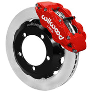 Wilwood Bronco Dana 44 factory-disc-spindle front single-side assembly showing a red Superlite 6R caliper beside a 12.88-inch plain-face rotor
