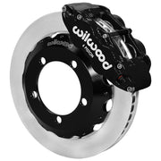 Wilwood Bronco Dana 44 factory-disc-spindle front single-side assembly showing a black Superlite 6R caliper beside a 12.88-inch plain-face rotor
