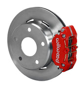 Wilwood Small Ford Bronco rear parking-brake single-side assembly with a red Dynapro Lug Mount caliper beside the plain-face rotor