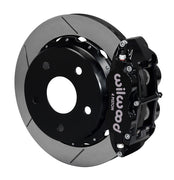 Wilwood Small Ford Bronco 2.36-inch-offset rear parking-brake single-side assembly showing a black Superlite 4R caliper beside a 12.88-inch slotted rotor ring