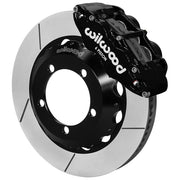 Wilwood Bronco Dana 44 factory-disc-spindle front single-side assembly showing a black Superlite 6R caliper beside a 14-inch slotted rotor ring