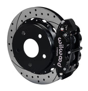 Wilwood Small Ford Bronco 2.36-inch-offset rear parking-brake single-side assembly showing a black Superlite 4R caliper beside a 14-inch drilled-and-slotted rotor