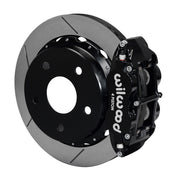 Wilwood Small Ford Bronco 2.36-inch-offset rear parking-brake single-side assembly showing a black Superlite 4R caliper beside a 14-inch slotted rotor ring