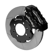 Wilwood Mazda Miata front single-side assembly with a black Forged Dynalite Internal caliper beside the slotted rotor ring