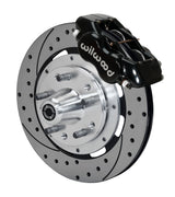 Wilwood AMC Kelsey-Hayes spindle front single-side assembly with a black Forged Dynalite Internal caliper beside the drilled-and-slotted rotor and protruding wheel studs