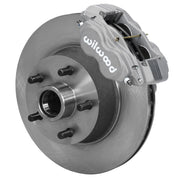 Wilwood Ford/Mercury front Dynalite-M brake kit assembly example, showing an anodized caliper positioned over the plain-face rotor/hub