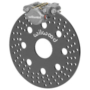 Wilwood Sprint right-rear Dynapro Single brake kit assembly example, showing the single caliper over the drilled rotor