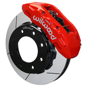 Wilwood red TX6R caliper over an assembled 15.00-inch slotted rotor and separate mounting hat